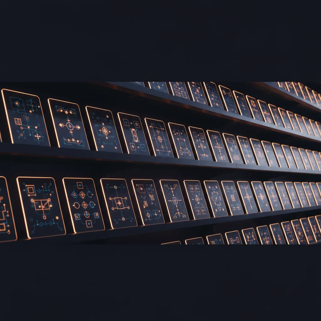 Cascading library of illuminated framework cards